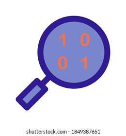 Loupe and binary code outline icon. Vector item from set, dedicated to Big Data and Machine Learning.