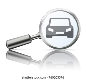 Loupe with car on the white background. Eps 10 vector file.