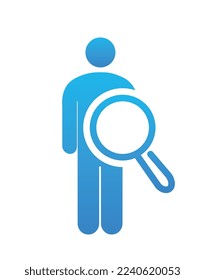 Loupe check man colorful icon. Health check and diagnosis, medical research. Sticker for social networks and instant messengers. Blue magnifying glass concept. Cartoon flat vector illustration