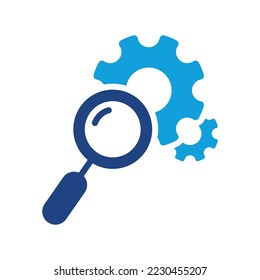 Loupe with Cogwheel Color Icon. Magnifying Glass with Gears. Service of Search and Control. Maintenance of Factory Mechanism. Isolated Vector Illustration.