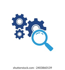 Loupe with Cogwheel Color Icon. Magnifying Glass with Gears. Service of Search and Control. Maintenance of Factory Mechanism. Isolated Vector Illustration.