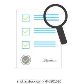 Loupe enlarges text on the page,  isolated on white background