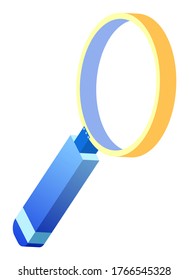 Loupe equipment for researching and analyzing. Element of digital marketing and searching technology lens symbol isolated on white. Business strategy with magnifier object for investigating vector