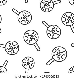 Loupe with gear icon in flat style. Magnifying glass vector illustration on white isolated background. Seo exploration seamless pattern business concept.