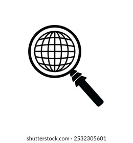 Loupe with globe isolated icon. Search world wide web. Internet searchilg logotype. EPS 10