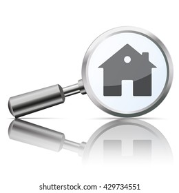 Loupe with house shape on the white background. Eps 10 vector file.