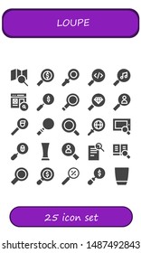loupe icon set. 25 filled loupe icons.  Simple modern icons about  - Search, Magnifying glass, Loupe, Glass