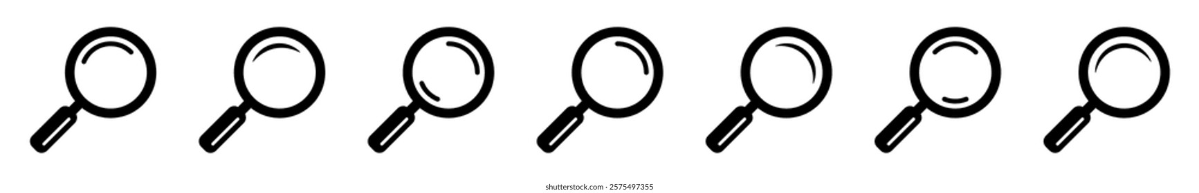Loupe icons set. Magnifying glass icon, magnifier icon. Web search sign.