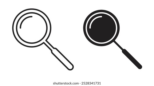 Ícones de lupa. Vetor definido no estilo de linha e preenchido.