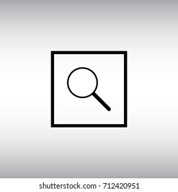Loupe isolated vector icon. Magnify glass flat vector sign. Search square button.