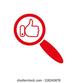 loupe magnifier, thumbs up vector icon, eps10