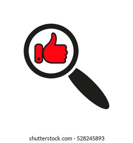 loupe magnifier, thumbs up vector icon, eps10