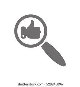 loupe magnifier, thumbs up vector icon, eps10