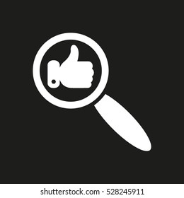 loupe magnifier, thumbs up vector icon, eps10