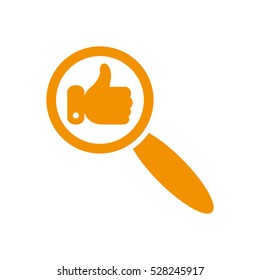 loupe magnifier, thumbs up vector icon, eps10