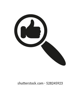 loupe magnifier, thumbs up vector icon, eps10