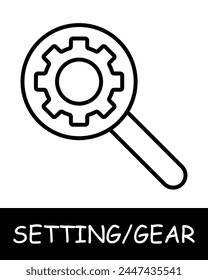 Loupe, magnifying glass icon. Gear, search, tuning, offer users the ability to customize their experience on the platform. Assistance in adjustments and optimization.