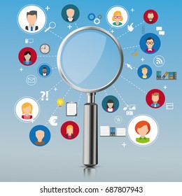 Loupe on the gray mirror background. Eps 10 vector file.