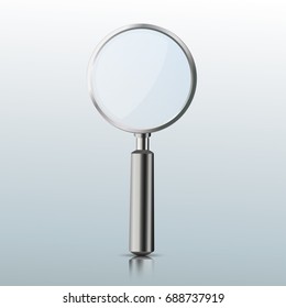Loupe on the gray mirror background. Eps 10 vector file.