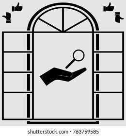 loupe on the hand, vector icon