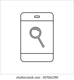 Loupe on phone symbol sign line icon on background