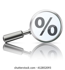 Loupe with percent on the white background. Eps 10 vector file.