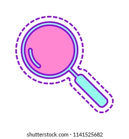 Loupe, search or magnifying. Linear icon, thin outline. Colored sketch with dotted border on white background