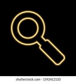 Loupe, search or magnifying. Linear icon, thin outline. Yellow neon style on black background. Light icon