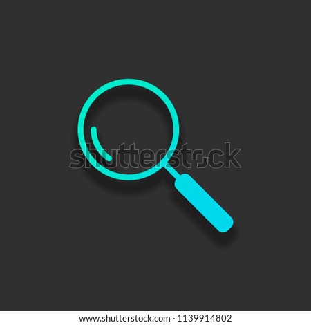 Loupe, search or magnifying. Linear icon, thin outline. Colorful logo concept with soft shadow on dark background. Icon color of azure ocean