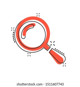 Loupe sign icon in comic style. Magnifier vector cartoon illustration on white isolated background. Search business concept splash effect.