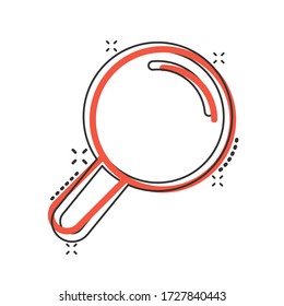 Loupe sign icon in comic style. Magnifier cartoon vector illustration on white isolated background. Search splash effect business concept.