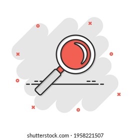 Loupe sign icon in comic style. Magnifier vector cartoon illustration on white isolated background. Search business concept splash effect.