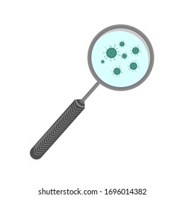 Loupe symbol. Magnifier with Coronavirus icon. Searching of Covid-19 vaccine concept