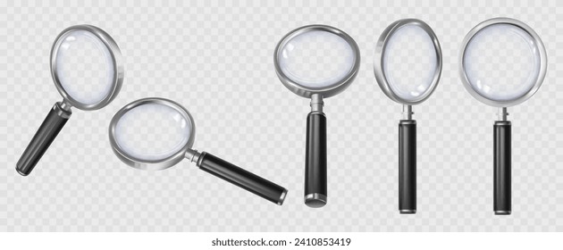 Loupe tool for zooming and magnifying objects. Vector isolated magnifier with lens for looking closer. Instrument for searching and discovery, exploration and invention research, enlarging