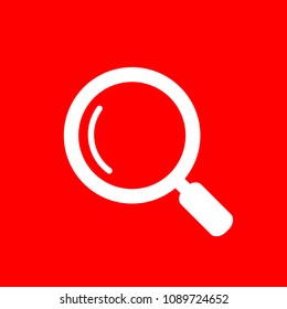 Loupe vector web icon isolated on red background