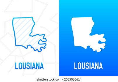 Lousiana - U.S. state. Contour line in white and blue color on two face background. Map of The United States of America. Vector illustration.