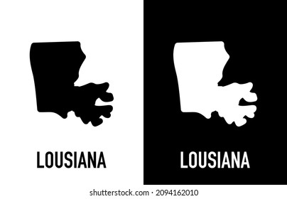 Lousiana - U.S. state. Contour line in white and black color on two face background. Map of The United States of America. Vector illustration.