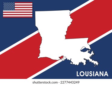 Lousiana - USA, United States of America Map vector template.  white color map on flag background for design, infographic - Vector illustration eps 10