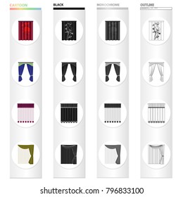 Louvers, curtains, light, and other web icon in cartoon style.Tails, textiles, blind icons in set collection.