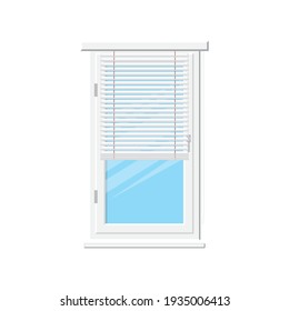 La decoración interior de las celosías o jalousie es un elemento aislado de las persianas de las ventanas. Ciegas interiores de oficina vectorial, Cortinas, cuchillas de rodillos, panel plano en ventana de plástico blanco, líneas de rodadura elementos decorativos de la casa