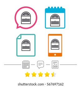 Louvers plisse sign icon. Window blinds or jalousie symbol. Calendar, chat speech bubble and report linear icons. Star vote ranking. Vector