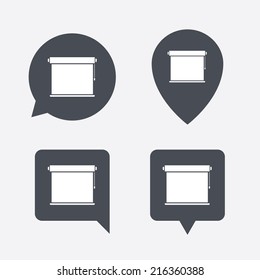 Louvers rolls sign icon. Window blinds or jalousie symbol. Map pointers information buttons. Speech bubbles with icons. Vector