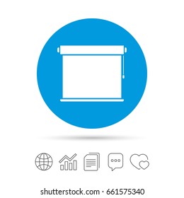 Louvers rolls sign icon. Window blinds or jalousie symbol. Copy files, chat speech bubble and chart web icons. Vector