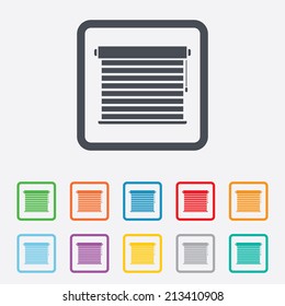 Louvers sign icon. Window blinds or jalousie symbol. Round squares buttons with frame. Vector