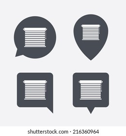 Louvers sign icon. Window blinds or jalousie symbol. Map pointers information buttons. Speech bubbles with icons. Vector
