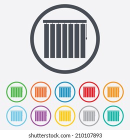 Louvers vertical sign icon. Window blinds or jalousie symbol. Round circle buttons with frame. Vector