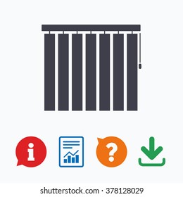Louvers vertical sign icon. Window blinds or jalousie symbol. Information think bubble, question mark, download and report.