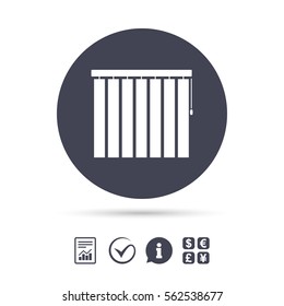 Louvers vertical sign icon. Window blinds or jalousie symbol. Report document, information and check tick icons. Currency exchange. Vector
