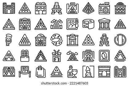Louvre icons set outline vector. Painting picture. Adult museum