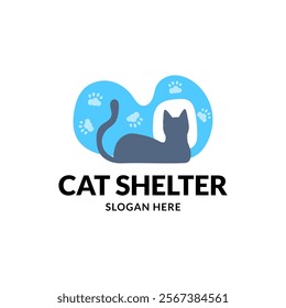 Lovable cat shelter logo. Vector illustration.